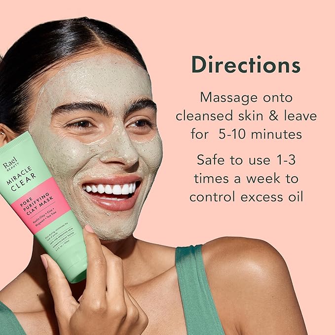 Rael Face Mask, Miracle Clear Clay Mask – Deep Pore Cleanser with Tea Tree & Gentle Exfoliation for Blackheads, Korean Skin Care (3.4 fl oz)