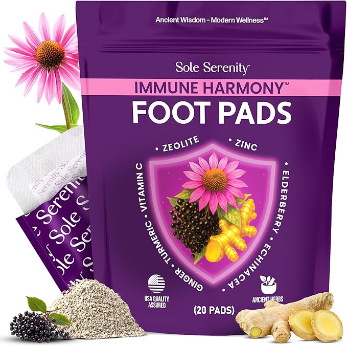 Sole Serenity Foot Pads with Vitamin C, Elderberry, Echinacea, Ginger & Zinc for Men and Women (20 Pads)