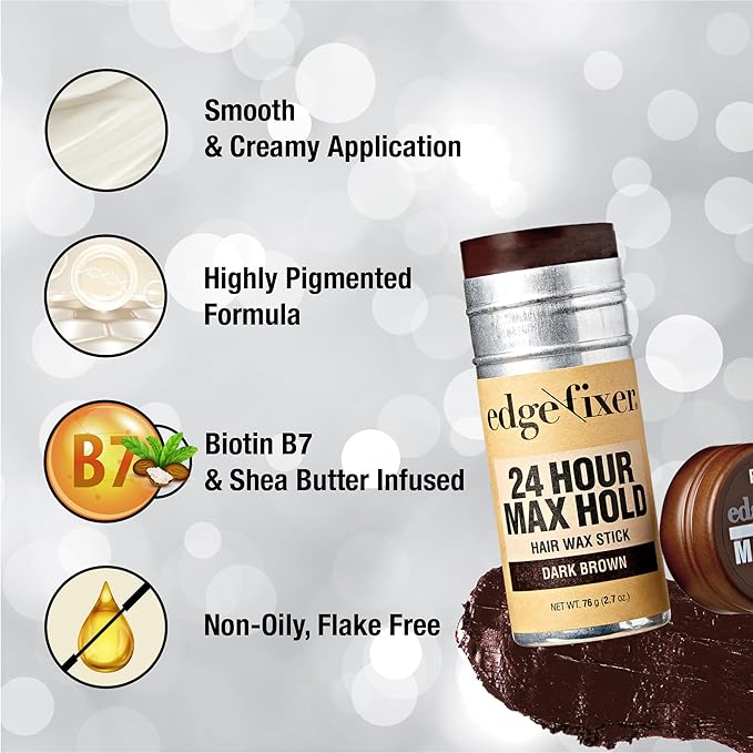 Red by Kiss Hair Wax Stick 24HR Max Hold Edge Fixer Edge Control Pomade Non-Sticky, Non-Oily Flake Free Hair Styling Wax 2.7 oz. (Dark Brown)
