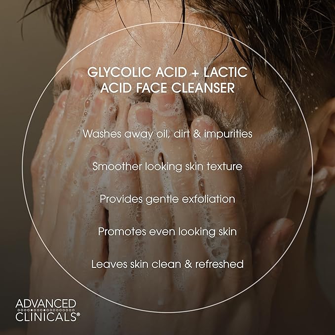Advanced Clinicals Exfoliating Glycolic Acid & Salicylic Acid Face Wash + Hydrating Vitamin C Facial Cleanser 2pc AM/PM Skin Care Set For Women & Men To Gently Exfoliate & Cleanse Dirt & Oil, 2PC