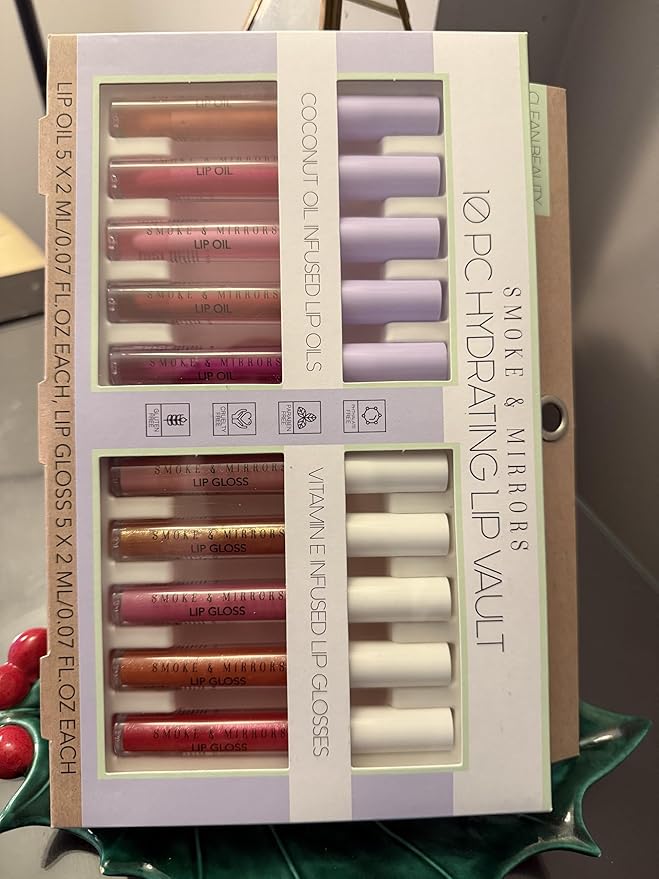 smoke & mirrors 10 pc hydrating lip vault,coconut oil infused lip oils & vitamine infused lip glosses