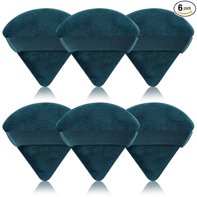 Pimoys 6 Pieces Powder Puff Face Soft Triangle Makeup Puff for Loose Powder Body Powder, Cosmetic Foundation Sponge Velour Setting Powder Puff(Peacock Blue)