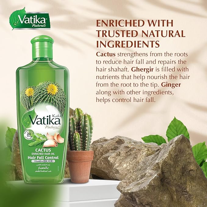 Vatika Naturals Cactus Enriched Hair Oil - Hair Fall Control & Strengthening - Nourishes Scalp & Roots - Reduces Breakage & Promotes Healthy, Thick Hair - for Stronger, Fuller Hair - 300ml