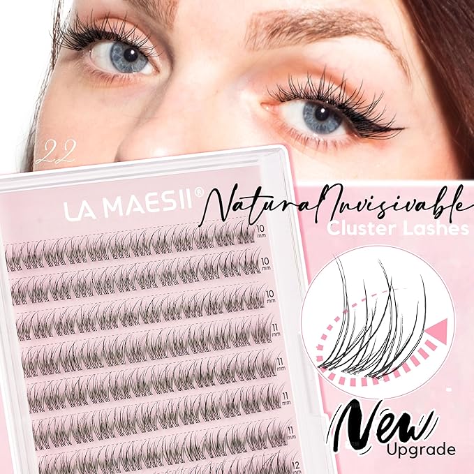 LA MAESII 120Pcs Clear Band Lash Clusters 10-14mm Natural Look Cluster Eyelashes Resuable Invisible Band Individual Cluster Lashes(22)