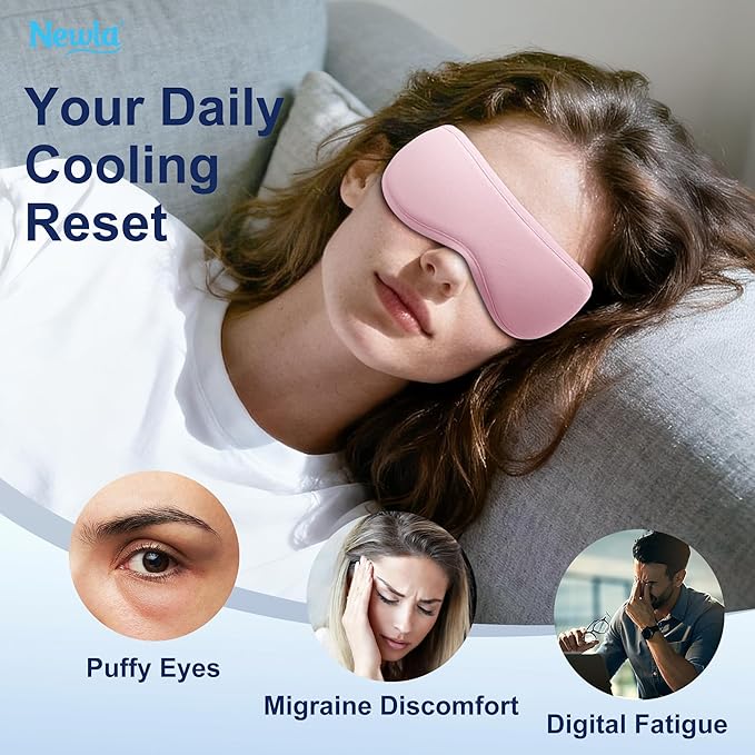 Contoured Cooling Gel Eye Mask: Snug Fit Cold Compress for Puffiness Migraines Dark Circles Sinus Eye Strain - Fits All Head Sizes - Daily Relaxation Beauty Care Travel (Pink)