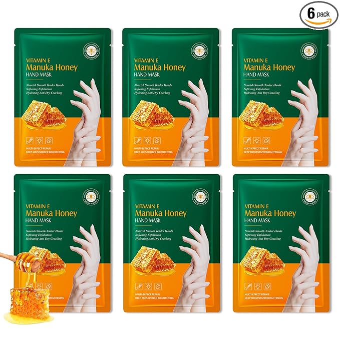 Hydrating Hand Masks, 6PCS Hand Mask Moisturizing Gloves for Men Women, Smooth Long Lasting Soft Exfoliating Hand Peeling Spa Mask Moisturizer Beauty Gift Set for Dry Cracked Rough Dull Hands（H)