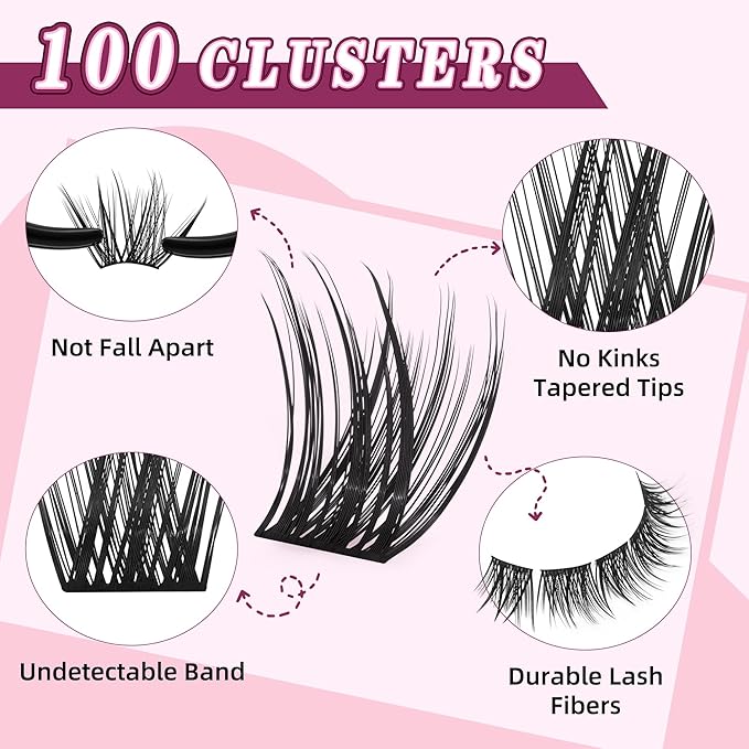 Uilulu Lash Clusters Kit 10-18mm D Curl Clusters Eyelash Extensions Kit False Eyelash Clusters DIY Eyelash Extensions Individual Cluster Lashes (U017 Lashes Only)