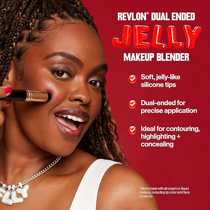 Revlon Dual Ended Jelly Makeup Blender Tool, Silicone Makeup Applicator for Blush, Bronzer, Concealer, Contour, Eyes, and Lips, 1 count