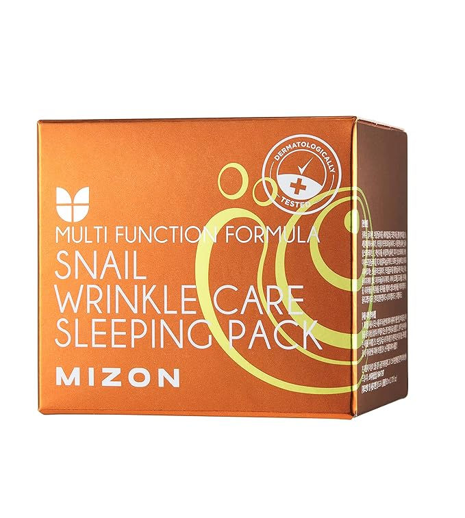 MIZON Snail Wrinkle Care Sleeping Pack Snail Mucin Nourishing mask with Adenosine Shea Butter Overnight Firming Mask for Damaged Skin Fine Line (2.7 FL oz)