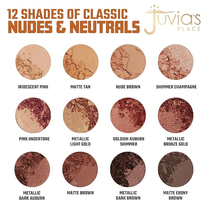 Juvia's Place Palette The Nubian - Golds, Coppers, Browns and Nudes, Shades of 12, Matte & Shimmer Shades, Pigmented Makeup Palette Eye Color & Shine, Pressed