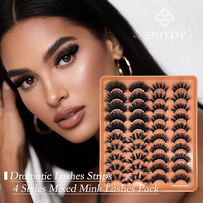 Mink Eyelashes Fluffy Full Long 20MM 25MM Strips Lashes Dramatic Volume Cat Eye Faux Mink Thick Eyelashes 4 Styles Mixed Fake Lashes Pack Bulk YH328