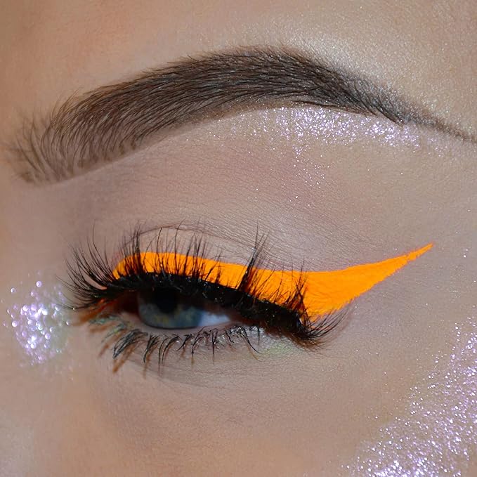 UV Neon Liquid Eyeliner, Matte Colored Eyeliner Pen, Waterproof Smudge-proof Pigmented Eye Liner, Glow Brightly Under UV Lights, Colorful Eye Makeup For Halloween Christmas Rave, Neon Orange