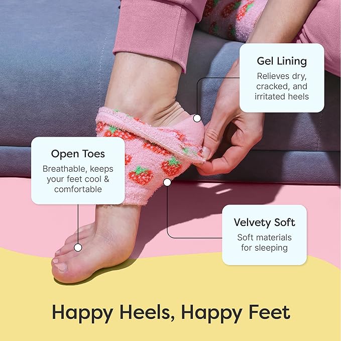 ZenToes Moisturizing Socks for Cracked Heel Treatment, Vitamin E, Olive Oil and Jojoba Oil Infused Heel Socks, Spa Gifts for Women, Mothers Day Gifts (Pink Strawberries, Regular)