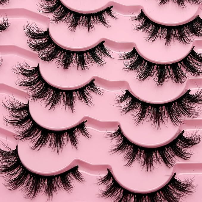 Cat Eye Lashes Wispy Short Fluffy Lash Strips D Curl 3D Lashes Cateye Eyelashes Natural Look 16mm Long Faux Mink False Eyelashes Pack