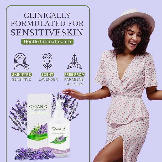 Organyc Organic Intimate Wash with Lavender Essential Oils & Flower Extracts, Gentle Cleansing Feminine Wash for Women with Sensitive Skin, Soothing pH Balance Feminine Wash, 8.5 fl oz, Pack of 2