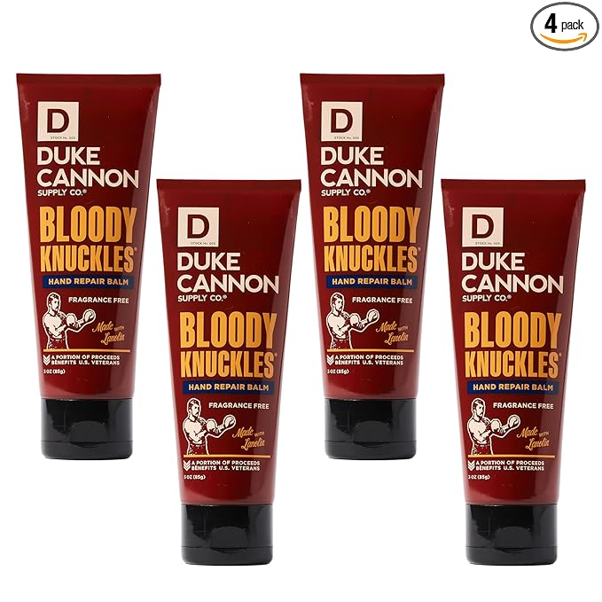 Duke Cannon Bloody Knuckles Hand Repair Balm - Travel Size Tube, 3 oz, Unscented, Non-Greasy Moisturizer for Dry, Cracked Hands (4 Pack)