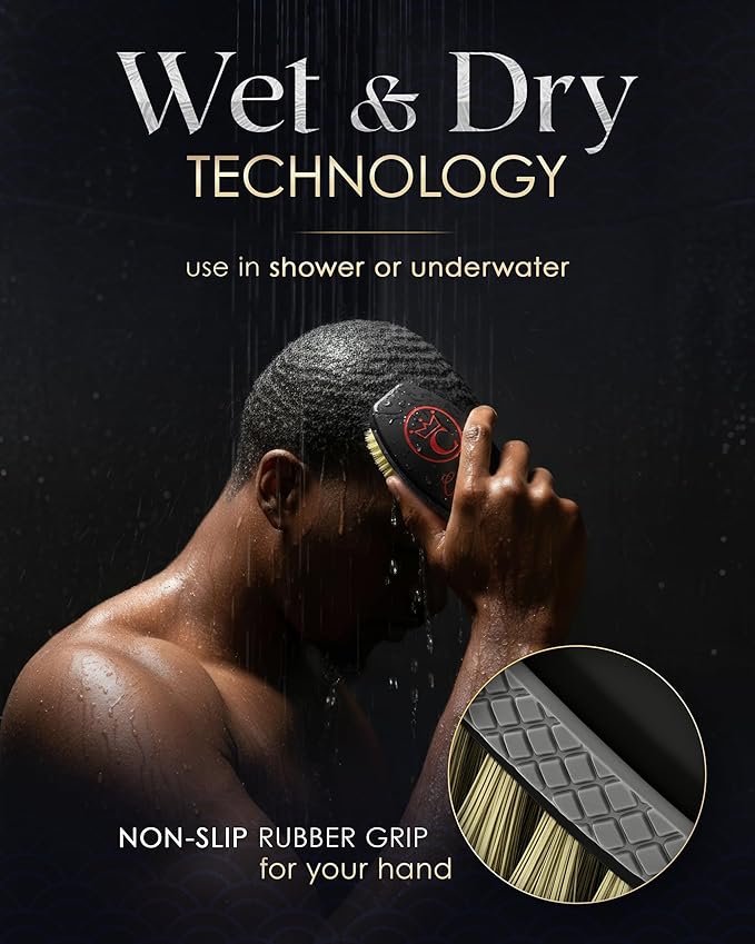 New BRED Medium LIMITED EDITION 360 Sport Wave Caesar 2.0 Mixed Boar Bristle Hairbrush - Curved Bristles, Non-Slip Grip, Waterproof, Matte Black Indestructible Body - The Ultimate 360 Wave Brush