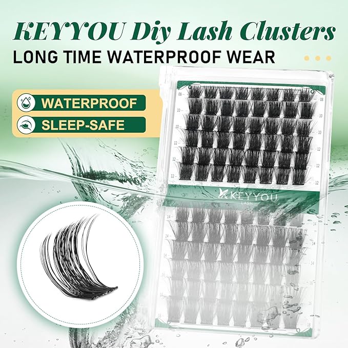 Lash Clusters,96 Pcs Cluster Lashes D Curl 12mm DIY Lash Extensions Eyelash Clusters,KEYYOU Volume Wispy Individual Lashes Soft&Comfortable Easy DIY at Home(Y04,D-12mm)