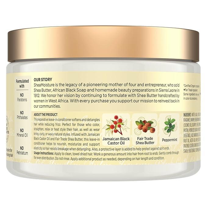 Shea Moisture Jamaican Black Castor Oil Leave In Conditioner 100% Pure Jamaican Black Castor Oil For Damaged Hair to Soften and Detangle Hair 11.5 oz (Pack of 12)
