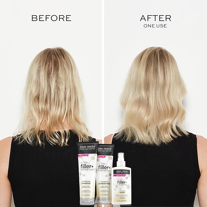 John Frieda ULTRAfiller+ Thickening Conditioner, Strengthening Conditioner for Damaged or Thin Hair, Infused with Biotin and Hyaluronic Acid to Strengthen Hair for Thicker Fuller Results, 8.3 Oz