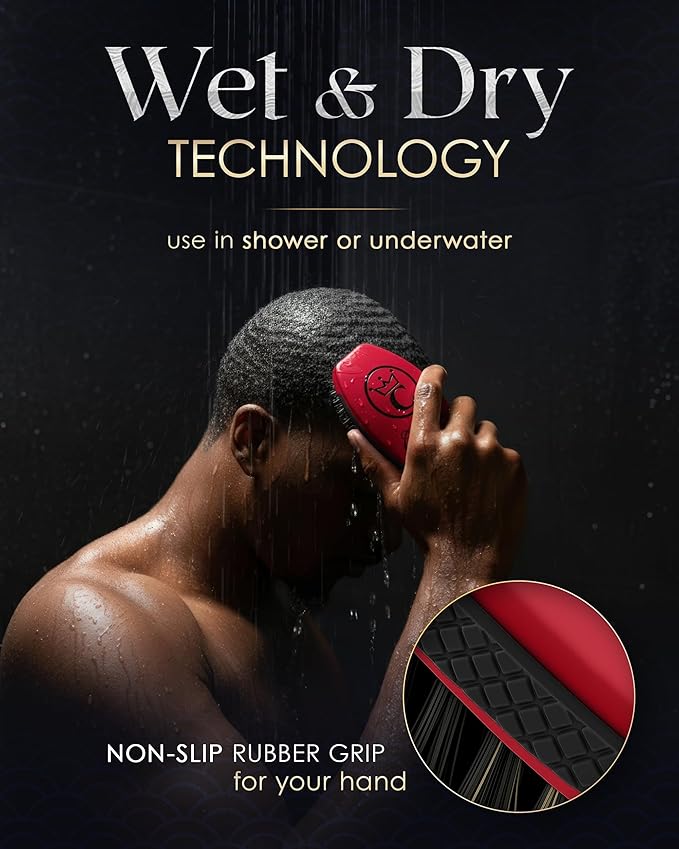 Crown Quality Products 360 Sport Wave Caesar 2.0 Boar Bristle Hairbrush, Soft, Red Velvet - Non-Slip Grip, Waterproof Design - The Ultimate 360 Wave Brush