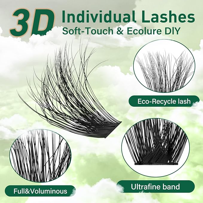 KEYYOU Lash Clusters 3D Effect Eyelash Clusters 280pcs Individual Lashes Wispy Lashes Volume Cluster Lashes Natural Soft DIY Lash Extension(3D-100D-D-9-18MIX)