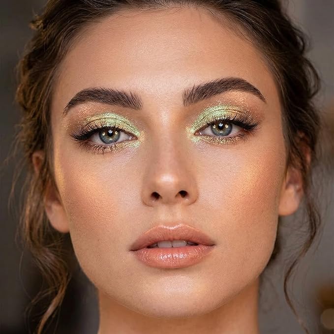 Duochrome Glitter Eyeshadow, Ultra-Fine Color Shifting Metallic Shimmer, High Pigment Holographic Single Eye Makeup, Long Lasting & Buildable Eye Shadow (#4 Iridescent Green-Gold)