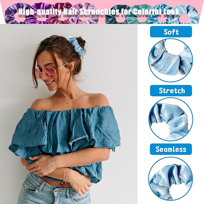 12 Pcs Scrunchies for Women, Velvet Hair Scrunchie Bulk, Girls Hair Accessories for Ponytail Holder, Colorful Hair Scrunchies for Girls Party Favors(Vintage Colorful)
