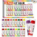 AZEN 24 Pack Lip Balm Bulk, Moisturizing Lip Balms for dry cracked lips, Mothers Day Gifts Easter Basket Stuffers - 12 Flavors