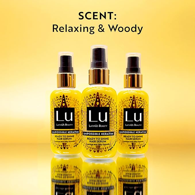 Lu by LatinUs Beauty Ready to Shine Hair Serum | Silky, Luminous Finish & Heat Protection | Infused with Argan, Moringa & Hemp Oils | Softness & Radiance | 3 oz