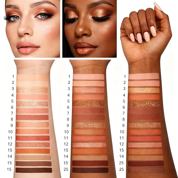 K'APEINE 25-Color Eyeshadow Palette, Warm Neutral Nude Pink & Brown Shades, Matte Shimmer & Glitter Finishes, Highly Pigmented, Blendable Long-Lasting, Soft Glam Day-to-Night Makeup