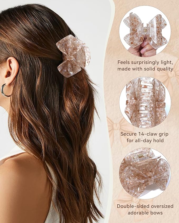 ACECHA Cute Bow Claw Clip - 3.1 Inch Sparkly Hair Claw Clips for Women, Non-slip Hairclips for Thin and Thick, Elegant Hair Accessories for Wedding Prom Party (Brown)