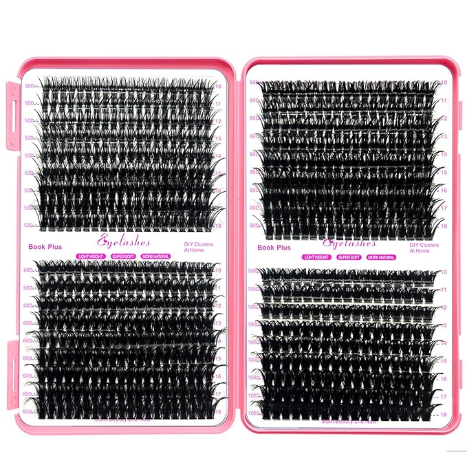 DNSGOOR DIY Lash Extension Kit 684Pcs D Curl 10-18mm Lashes Clusters with Lash Shampoo Lash Bond and Seal Glue Remover Cleansing Brush Headband Wristband Tweezers Eyelash Brush Applicator