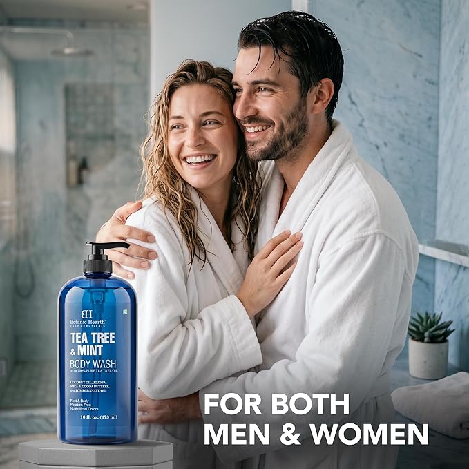 Botanic Hearth Tea Tree & Mint Body Wash, 16 fl oz | Refreshing Body Cleanser with Tea Tree Oil & Mint, Moisturizing Formula, Gentle Daily Use Shower Gel, Fresh Scent, Suitable for Men & Women