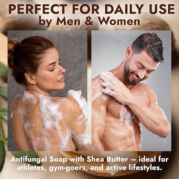 Antifungal Soap Infused with Shea Butter & Rose Oil | Medicated Jock Itch Treatment Helps Fight Ringworm & Athlete’s Foot | Tolnaftate 1% Antifungal Soap for Deep Cleansing | Pack of 2 Bars with Case