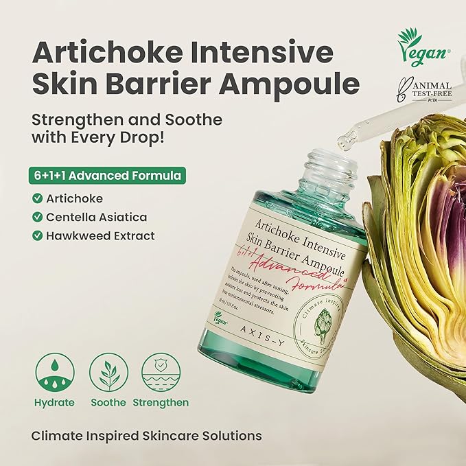 AXIS-Y Artichoke Intensive Skin Barrier Ampoule - Face Moisturizer Dark Spot Corrector Centella Ampoule - Vegan Korean Skin Care Facial Serum for All Skin Types (1.01 fl. oz.)