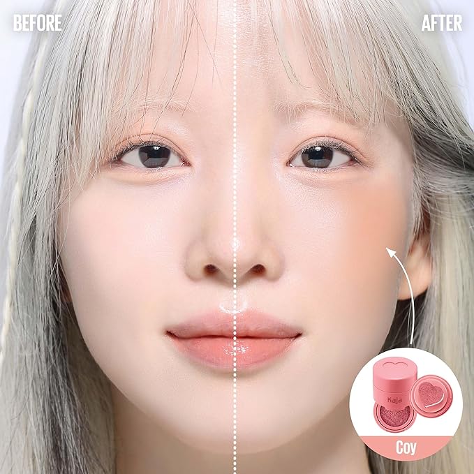 KAJA Blusher - Cheeky Stamp 01 Coy | Kbeauty, Cute Makeup, Buildable & Blendable Shade with Heart-shaped Applicator, Sunkissed Finish, Travel size, Hygienic, Portable, Korean Makeup, 0.17 Oz
