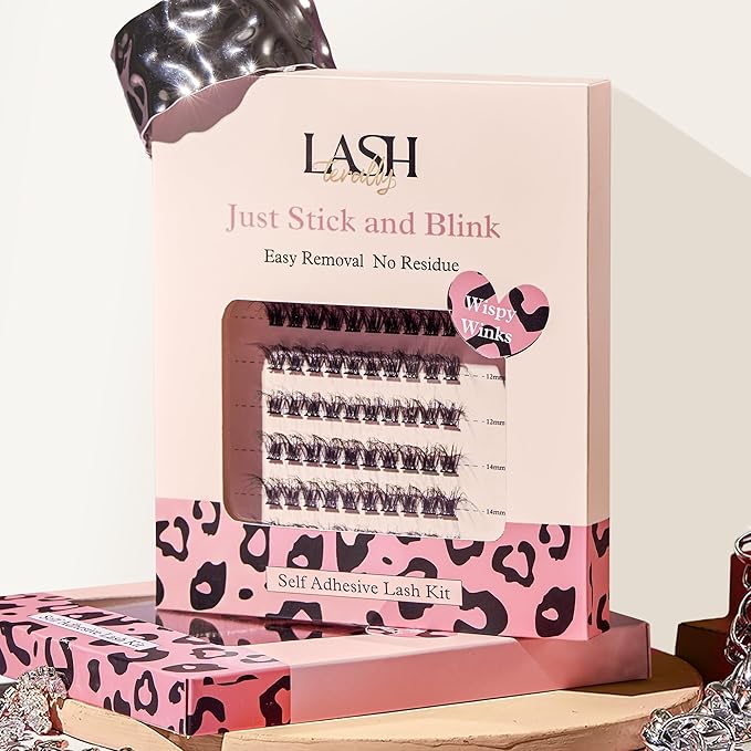 Self Adhesive Eyelashes Glue Free Easy Removal lash Extensions Natural Classic Wispy Winks 10-14mm Version 5D Upgrade D Curl Thick Press on Natural False Eyelashes 90 Lash Clusters Kit