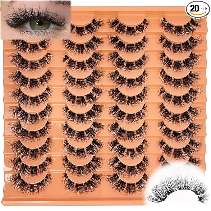Fake Natural Lashes Wispy Short Fluffy Mink EyeLashes Clear Band C Curl 16mm 3D Faux Mink Eyelash Strips Soft Cat Eye Natural Look Lahses Pack YH303