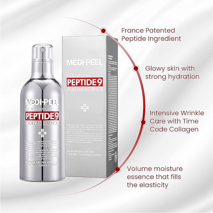 Medi-Peel Peptide 9 Volume All in one Essence 3.38 fl.oz. / 100ml, Anti Wrinkle, Collagen Formula, Brightening Effect, Instant Hydration, Skin Firming, Anti-Wrinkle, Bubble Essence, Korean Skincare