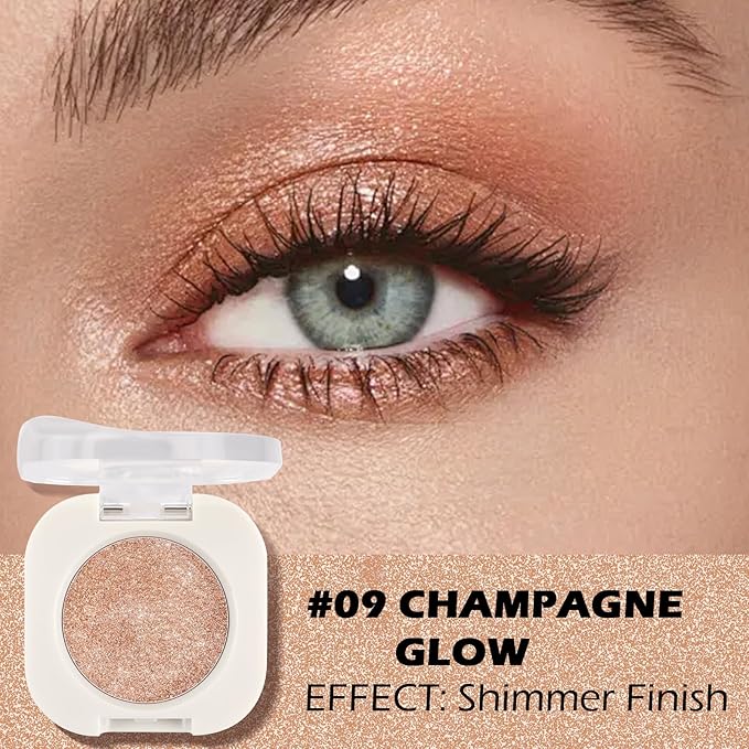 Champagne Glow Eyeshadow with Brush, Single Glitter Mini Eye shadow Palette, Silky Fine Subtle Shimmer for Old Women, Lightweight & Ultra-Blendable Formula for Daily Eye Glitter Makeup Kit (#09)