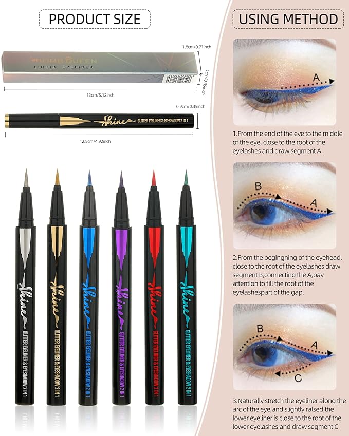 Sliver Glitter Eyeliner Liquid Liner-1Pcs Sliver Metallic Shimmer Sparkling Colored Eye Liner Eyeshadow Makeup Pen, Long Lasting High Pigmented Waterproof Smudge-proof Eyeliner Pencil, Gift for Women