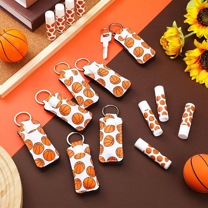 18 Sets Basketball Party Favors Lip Balm and Holder Keychain Bulk Basketball Senior Night 2026 Party Supplies Goodie Bags Stuffers Sport Team Gifts Accessories for Sports Lovers Players Coach