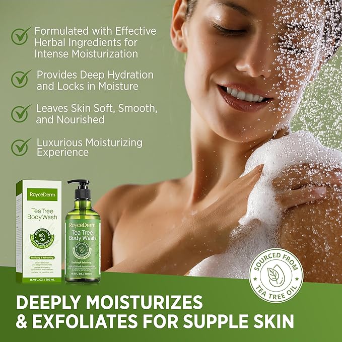 Roycederm Antifungal Body Wash & Soap with Tea Tree Oil - 2 Pack Tinea Versicolor Body Wash for Back Acne, Folliculitis, For Jock Itch, Athletes Foot, Body Odor, Ringworm - 2 Pack