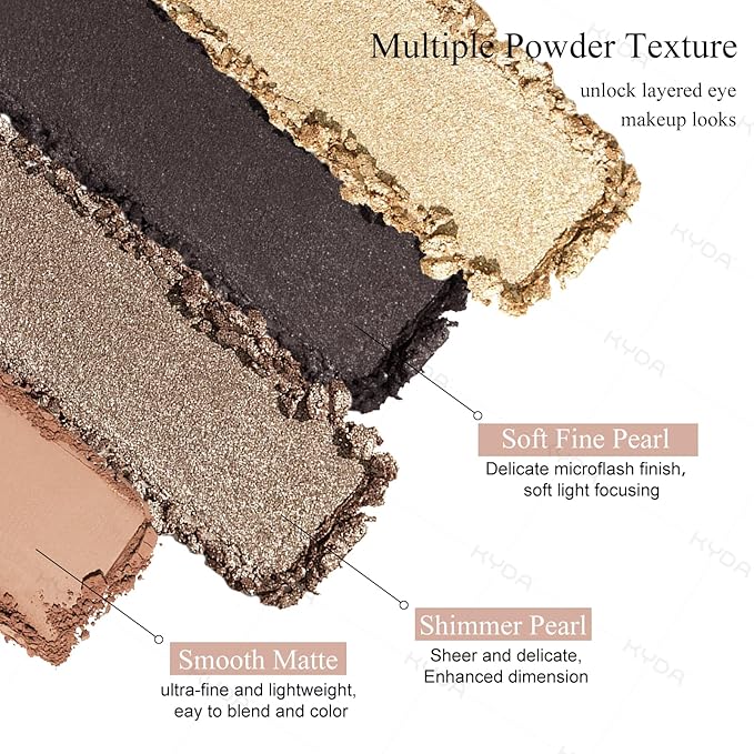 KYDA 4 Colors Eyeshadow Palette, Matte Taupe Brown Eyeshadow, Warm Peach Eyes Shadow, Shimmer Pearl Golden Brown Eyes Palette, Ultra-fine Lightweight, High Pigment Eyes Glitter Makeup
