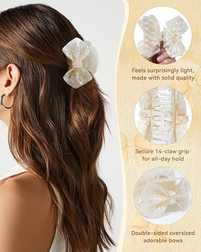 ACECHA Cute Bow Claw Clip - 3.1 Inch Sparkly Hair Claw Clips for Women, Non-slip Hairclips for Thin and Thick, Elegant Hair Accessories for Wedding Prom Party (Yellow)