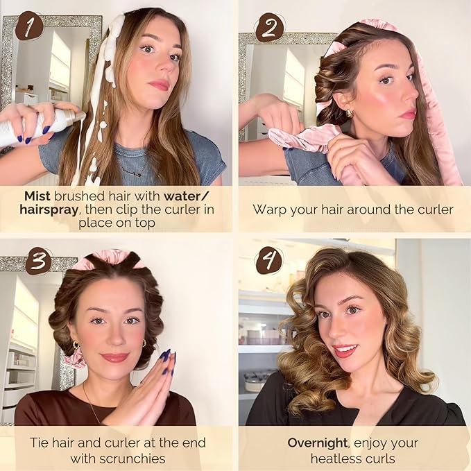 Yanibest Satin Heatless Curler Set, Overnight Hair Curler to Sleep in, No Heat Heatless Curl with Scrunchies and Clip，Purple
