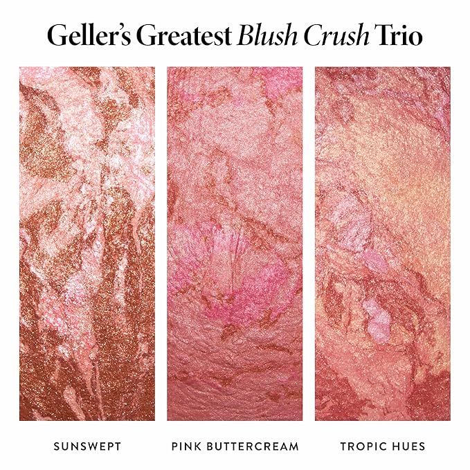 LAURA GELLER NEW YORK Geller's Greatest Blush Crush Baked Blush Trio - Sunswept, Pink Buttercream, Tropic Hues - Blush-n-Brighten Marbleized Blush Palette - All Skin Tones