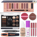 Makeup Set For Women Full Kit - 12 Colors Nude Shimmer Eyeshadow Palette, Patting Powder Highlighter, Eyebrow Contour Kit, Liquid Foundation + Concealer Brush, Black Mascara and Stamp Liquid Eyeliner , 3pcs Matte Liquid Lipstick Set with 2 Powder Puff ...