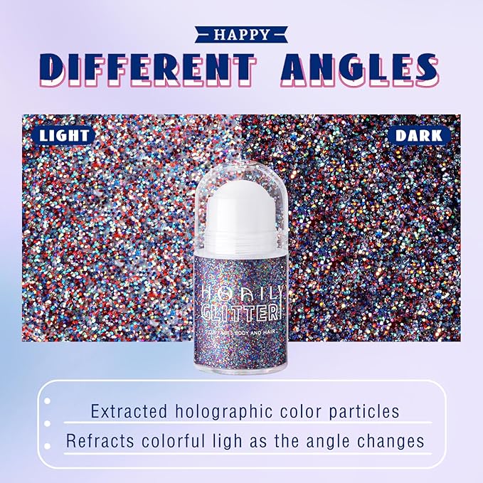 HOSAILY Red White and Blue Roll-on Body Glitter Gel, 4th of July Accessories Holographic Face Glitter Gel, Fourth of July Sequins Makeup for President's Day Patriotic Veterans Day